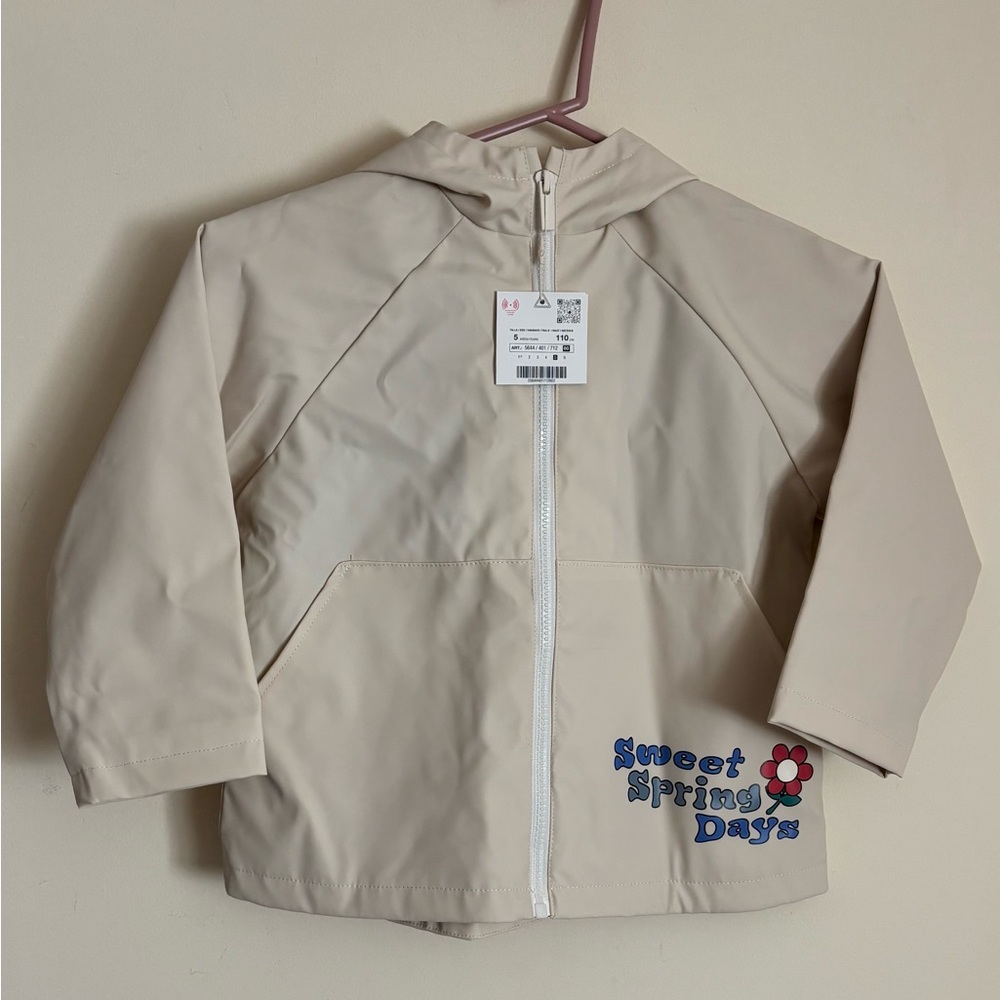 Zara Kids Light Beige Raincoat with Embroidery